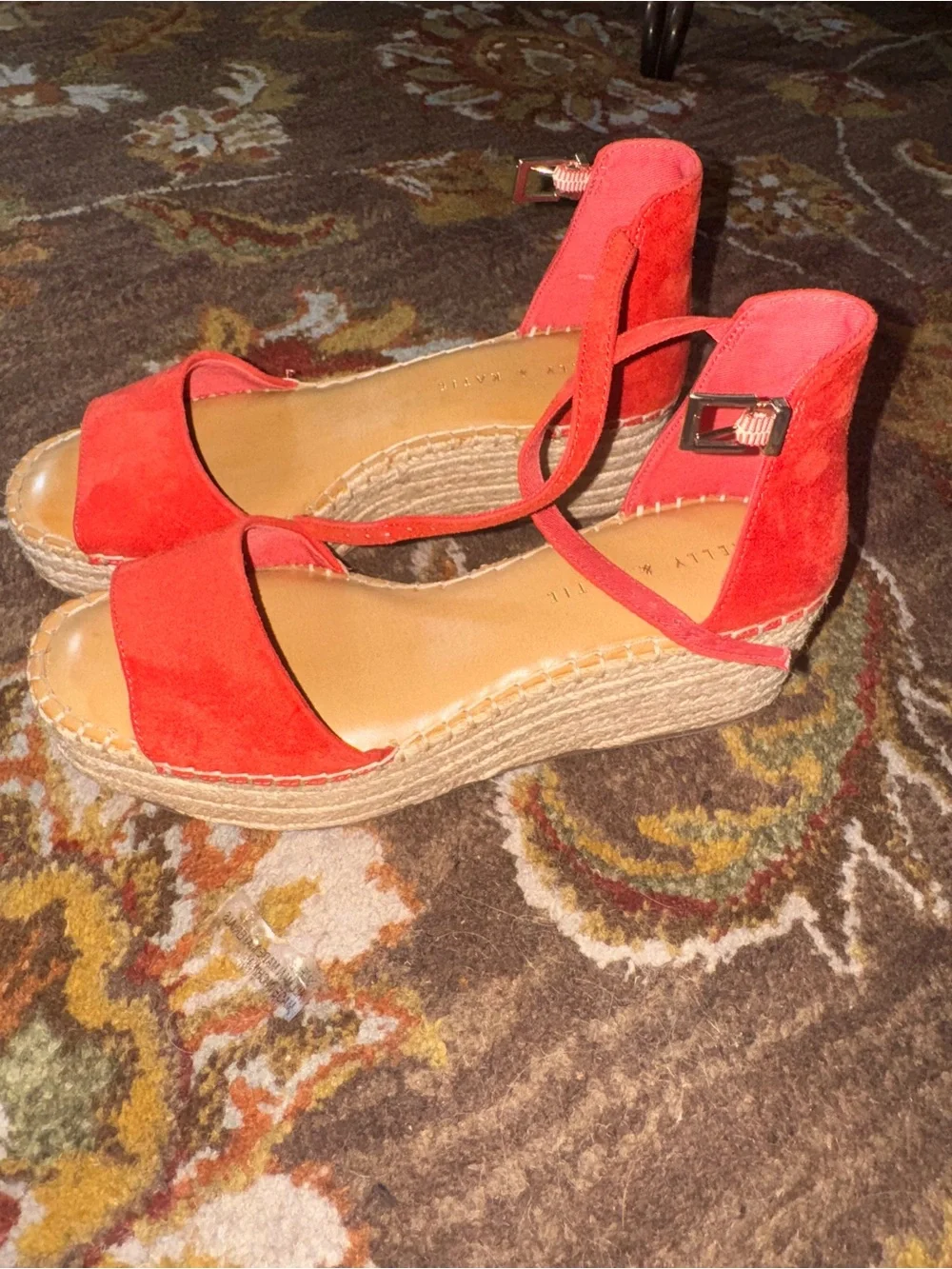 Kelly & Katie Red Suede Espadrille Sandals with Ankle Tie